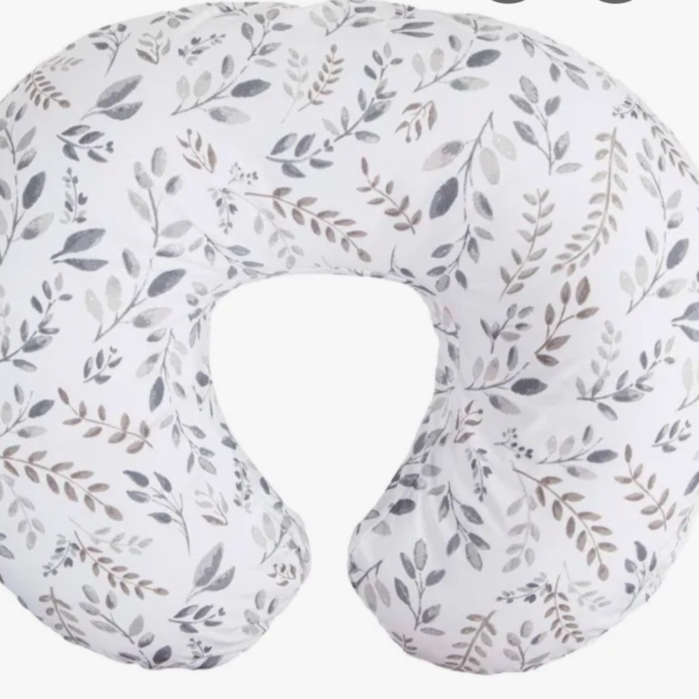 Boppy Nursing Pillow with White, Gray and Taupe Leaf Print